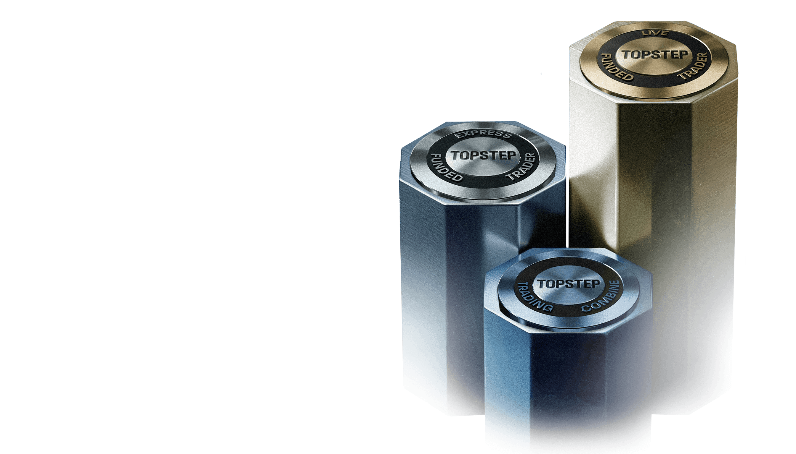 Topstep prop firm combine, express funded trader, and live funded trader seals.
